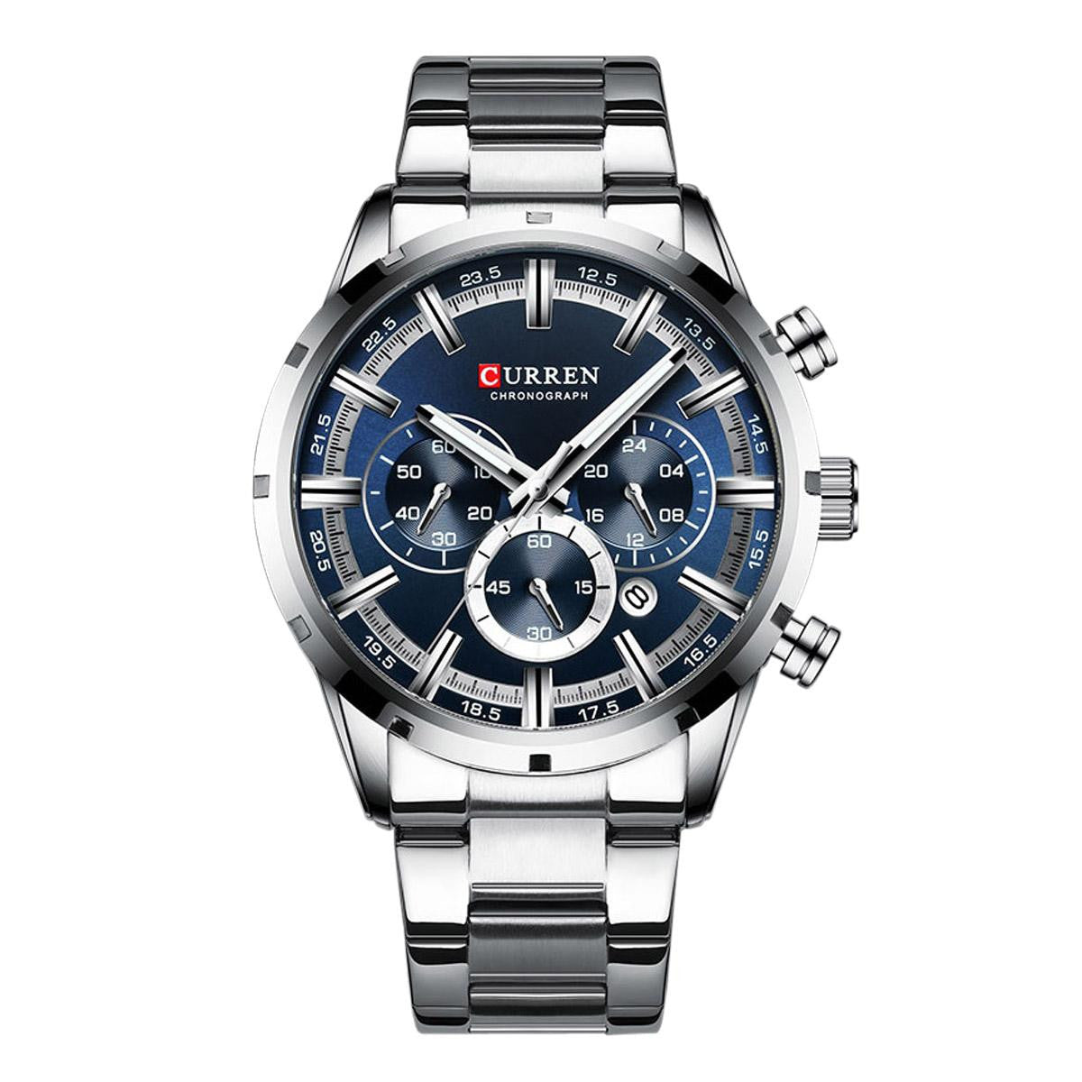 Reloj Curren 8355 Plateado Fondo Azul
