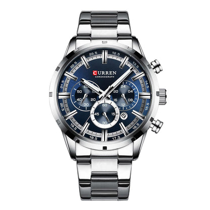 Reloj Curren 8355 Plateado Fondo Azul
