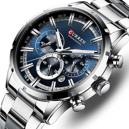 Reloj Curren 8355 Plateado Fondo Azul