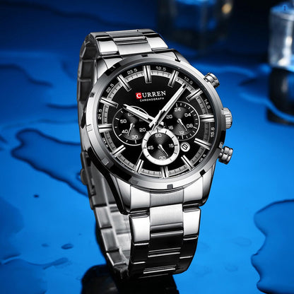 Reloj Curren 8355 Plateado Fondo Negro