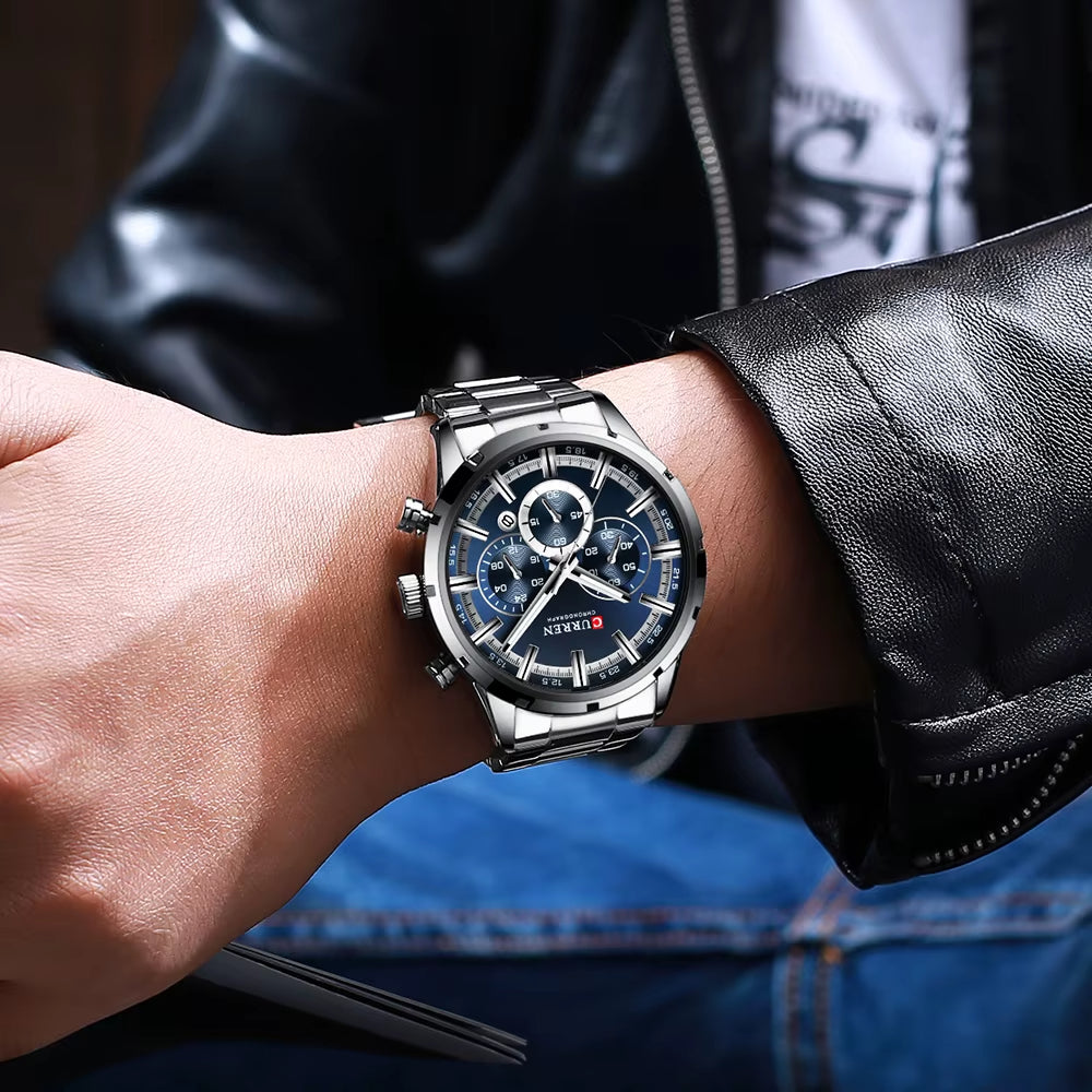 Reloj Curren 8355 Plateado Fondo Azul