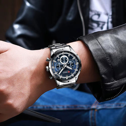 Reloj Curren 8355 Plateado Fondo Azul