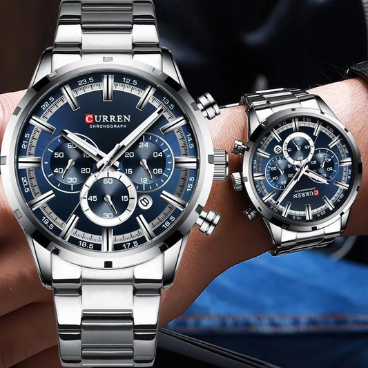 Reloj Curren 8355 Plateado Fondo Azul
