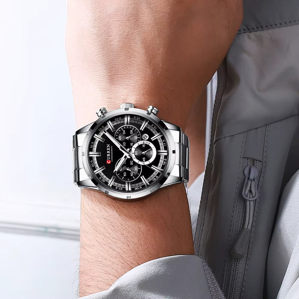 Reloj Curren 8355 Plateado Fondo Negro