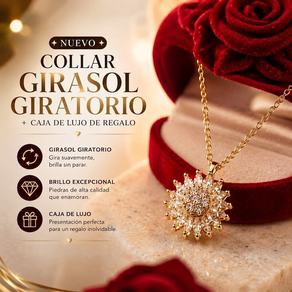 Collar Girasol Giratorio + Caja de Lujo de Regalo