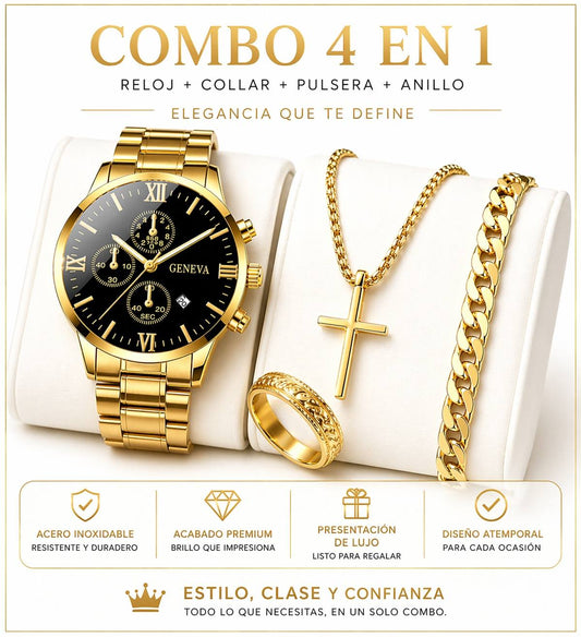Combo Magnum Gold 4 en 1: Reloj + 3 Accesorios de Regalo
